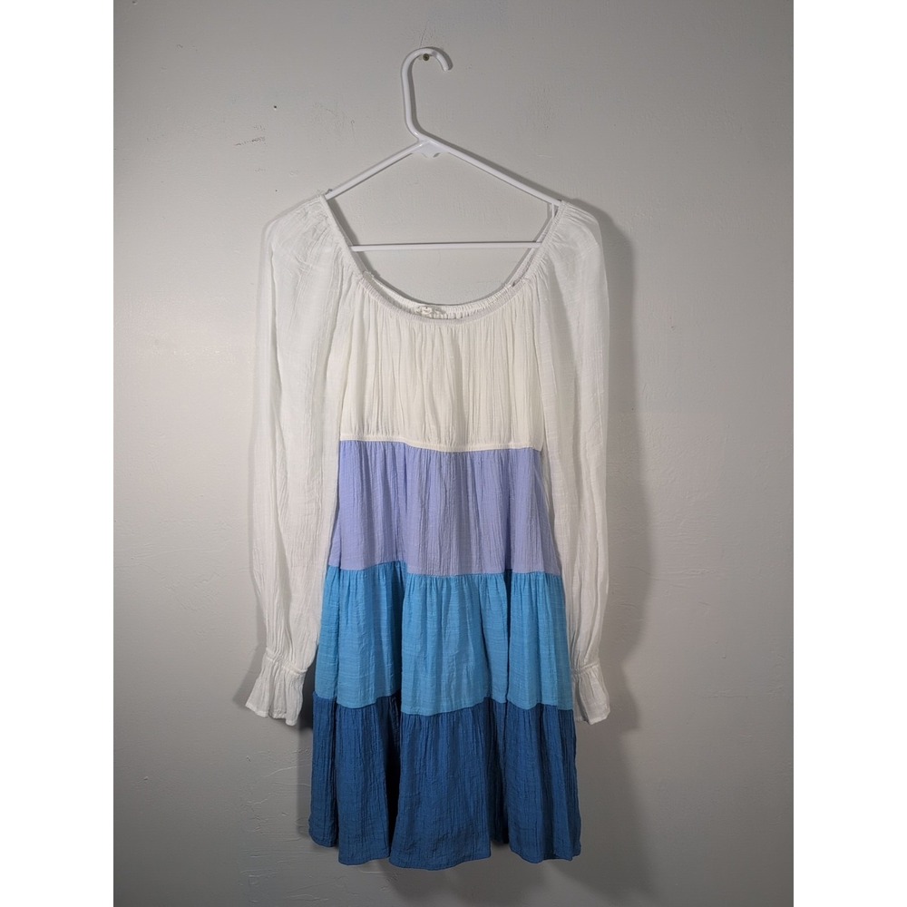 Blu Pepper Tiered Midi Dress Long Peasant Sleeves Colorblock Boho Small